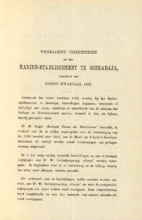Voornaamste verrichtingen bij het Marine-etablissement te Soerabaja gedurende het eerste kwartaal 1898