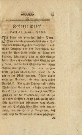 Zehnter Brief. Karl an seinen Vater