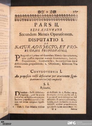 Disputatio I. De Natura, Objecto, Et Proprietate Propositionis.