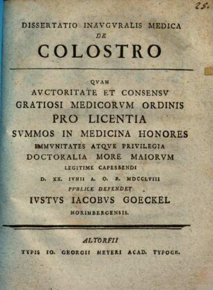 Diss. inaug. med. de colostro