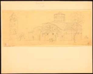 Hagia Sophia, Trapezunt: Perspektivische Ansicht mit frei stehendem Minarett (Nach- oder Durchzeichnung nach Charles Texier und Richard P. Pullan, LXa)