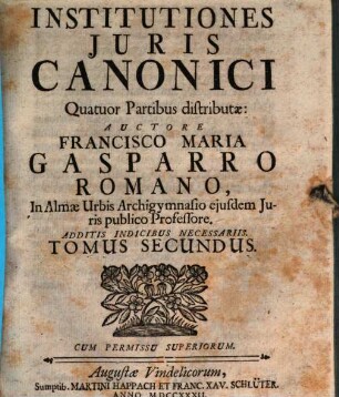 Institutiones Juris Civilis : Quatuor Partibus distributæ, Tomus Secundus
