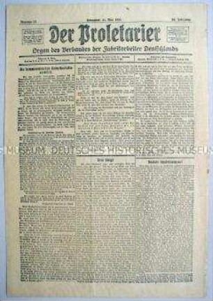 Gewerkschafts-Zeitung "Der Proletarier" u.a. zu kommunistischen Forderungen bezüglich der Gewerkschaften