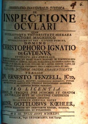 Dissertatio Inavgvralis Jvridica De Inspectione Ocvlari