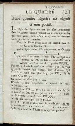 Le quarré d'une quantité négative est négatif et non positif
