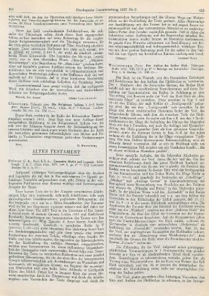421-422 [Rezension] Driver, Godfrey Rolles, Canaanite myths and legends