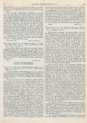 421-422 [Rezension] Driver, Godfrey Rolles, Canaanite myths and legends