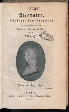 3: Kleopatra, Königin von Aegypten. Dritter Theil