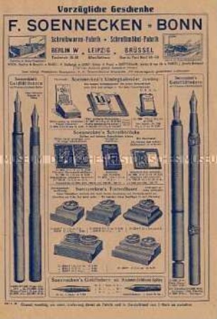 Werbeprospekt der Firma Soennecken für Schreibwaren, Büroartikel und Büromöbel; um 1910