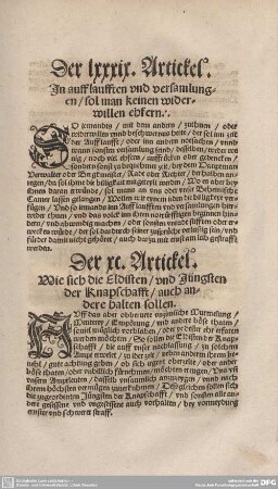 Der XC. Artickel. Wie sich die Eldisten/und Jüngsten der Knapschafft/ auch andere halten sollen.