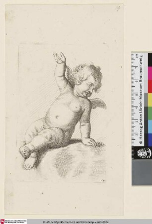 [Sitzender Putto, auf den linken Arm gestützt, nach rechts blickend]