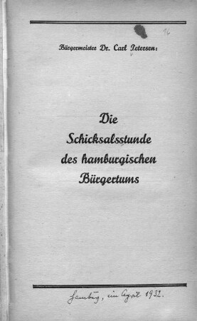 Die Schicksalsstunde des hamburgischen Bürgertums