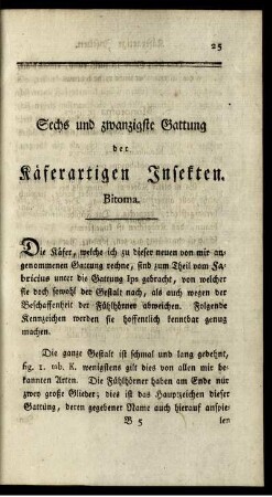 Sechs und zwanzigste Gattung der Käferartigen Insekten. Bitoma.
