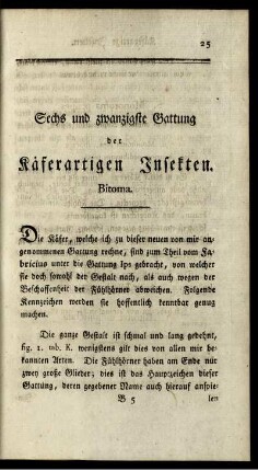Sechs und zwanzigste Gattung der Käferartigen Insekten. Bitoma.