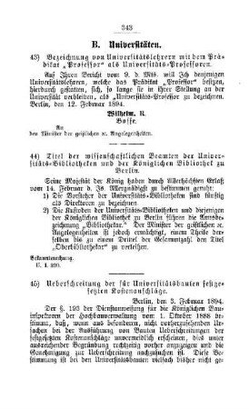 Bezeichnung von Universitätslehrern mit dem Prädikat "Professor" als Universitäts-Professoren : [B. Universitäten]