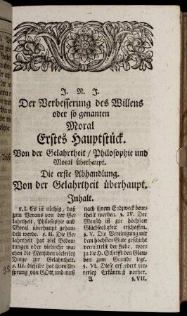 Erstes Hauptstück. Von der Gelahrtheit/ Philosophie und Moral überhaupt.