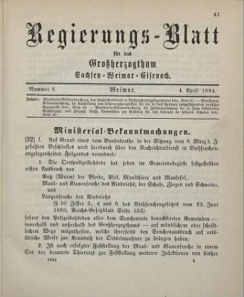 32. Ministerial-Bekanntmachung, den Nachrichtendienst in Viehseuchenangelegenheiten betreffend