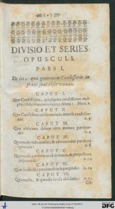 Divisio Et Series Opusculi.