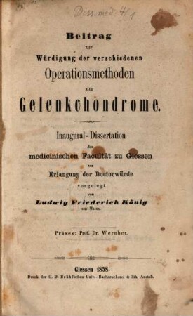 Beitrag zur Würdigung der verschiedenen Operationsmethoden der Gelenkchondrome