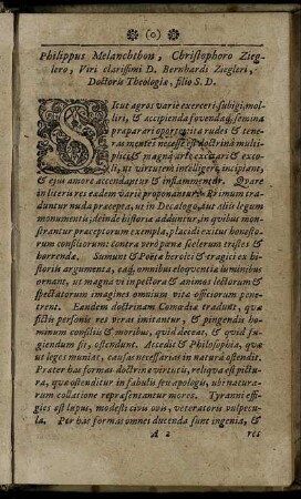 Philippus Melanchthon, Christophoro Zieglero, Vire clarissimi D. Bernhardi Ziegleri, Doctoria Theologiæ, filio S. D.