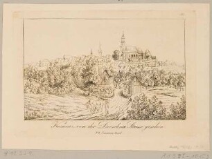 Stadtansicht von Kamenz in der Lausitz mit der Hauptkirche St. Marien von der Straße nach Dresden im Südwesten