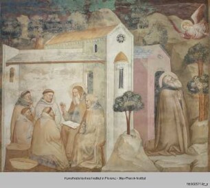 Freskenzyklus mit Szenen aus der Vita des heiligen Antonius : Der heilige Antonius unterweist Mönche und dem heiligen Antonius erscheint ein Engel