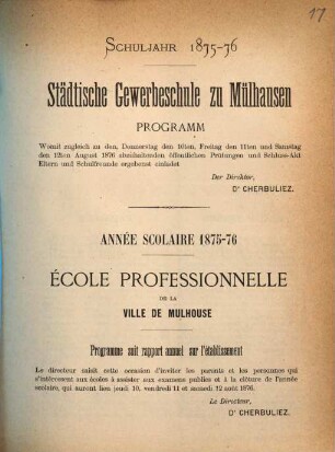 Programm : womit zugleich zu den ... abzuhaltenden öffentlichen Turn-Prüfungen und Schluss-Akt Eltern und Schulfreunde ergebenst einladet ; Schuljahr .... 1875/76
