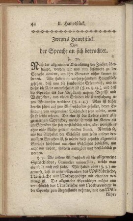 Zweytes Hauptstück. Von der Sprache an sich betrachtet.