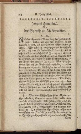 Zweytes Hauptstück. Von der Sprache an sich betrachtet.