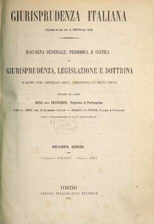 Giurisprudenza italiana. 33 = Ser. 4. 1881