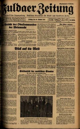 Ausgabe vom Freitag, den 20. Oktober 1939.
