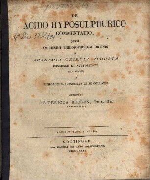 De acido hyposulphurico commentatio