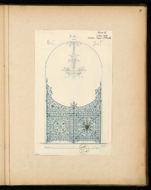 Schmiedeeisernes Tor Monatskonkurrenz Mai 1873: Variante I: Ansicht; Maßstabsleiste