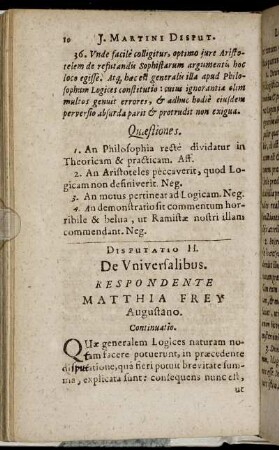 Disputatio II. De Universalibus.