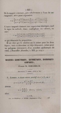 Moyennes géométriques, arithmétiques, harmoniques comparées.