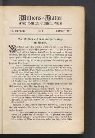 Nr. 1 Oktober 1912
