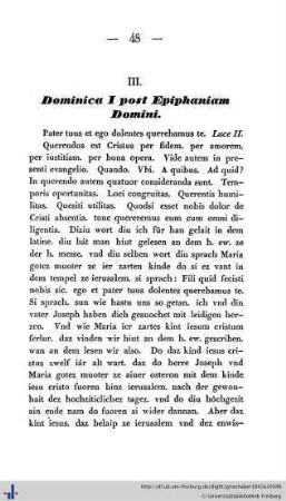 III. Dominica I Post Epiphaniam Domini.