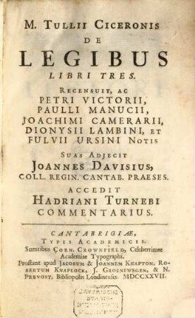 De legibus : libri III