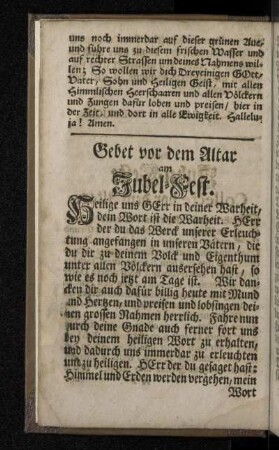 Gebet vor dem Altar am Jubel-Fest.