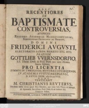 Recentiores De Baptismate Controversias