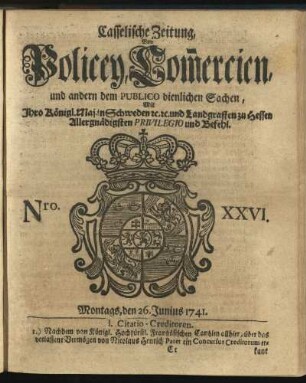 Nro. XXVI, Montags, den 26. Junius 1741