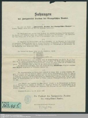 Satzungen des Zweigvereins Dresden des evangelischen Bundes