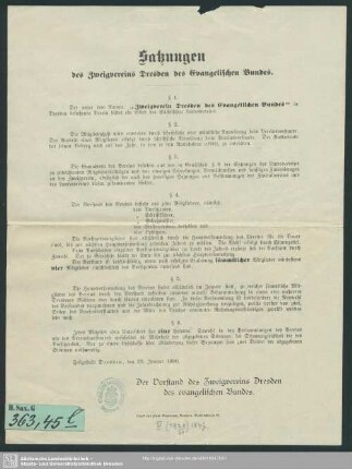 Satzungen des Zweigvereins Dresden des evangelischen Bundes