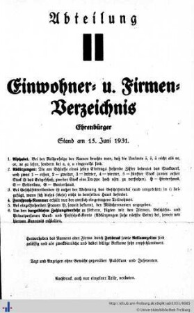 Abteilung II. Einwohner- und Firmenverzeichnis.