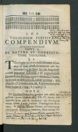 Prolegomenon. Caput I. De Natura Et Constitutione Theologiae