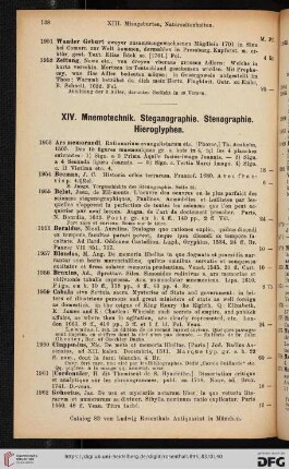 XIV. Mnemotechnik. Stegnographie. Sternographie. Hieroglyphen (Nr. 1953-2008)
