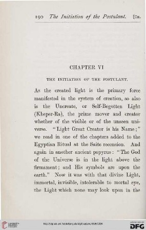 Chapter VI: The initiation of the postulant