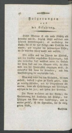 Folgerungen aus der Erfahrung.