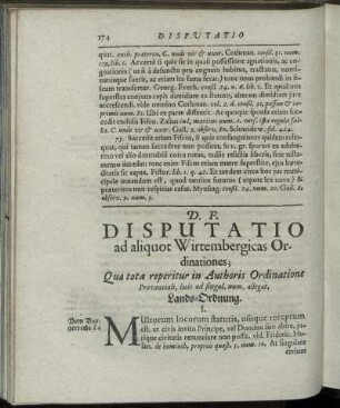 Disputatio ad aliquot Wirtembergicas Ordinationes [...]