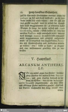 V. Hauptstuck. Arcanum Antifebrile